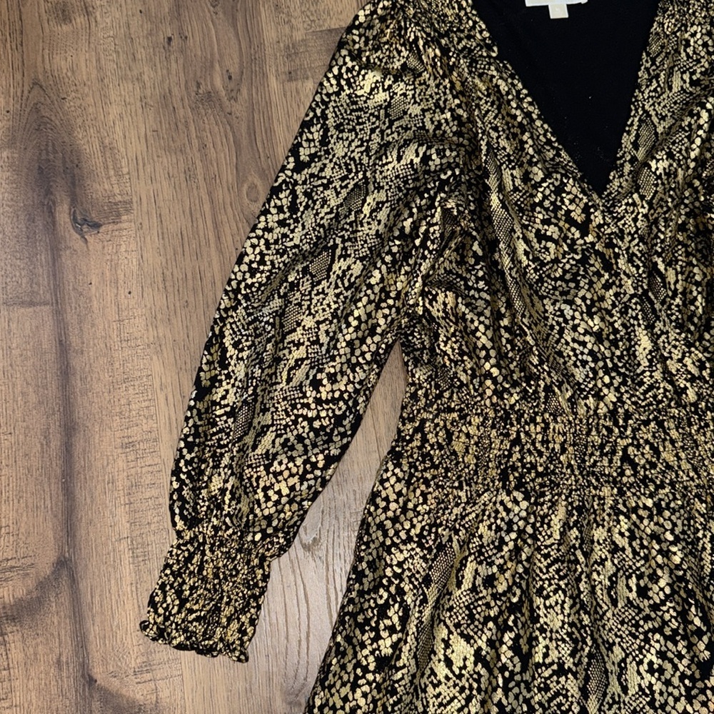 Michael Kors Gold Metallic Long-Sleeve Ruffle Hem Dress - Picture 6 of 12